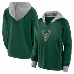 Milwaukee Bucks Logo Athletic Women's Boom Pullover Hoodie Hunter Green
