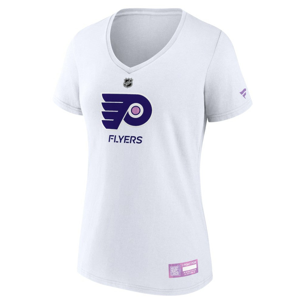 NHL Philadelphia Flyers Fanatics Women's 2024 Hockey Fights Cancer V-Neck T-Shirt - White
