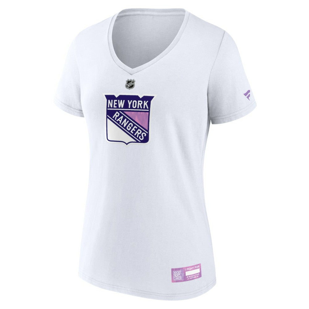 NHL New York Rangers Fanatics Women's 2024 Hockey Fights Cancer V-Neck T-Shirt - White