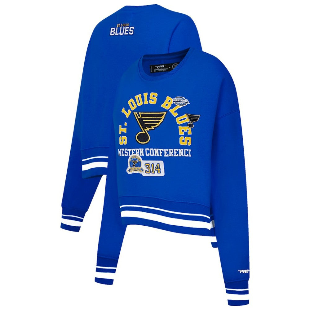 NHL St. Louis Blues Pro Standard Women's Area Code Cropped Pullover Sweatshirt - Blue