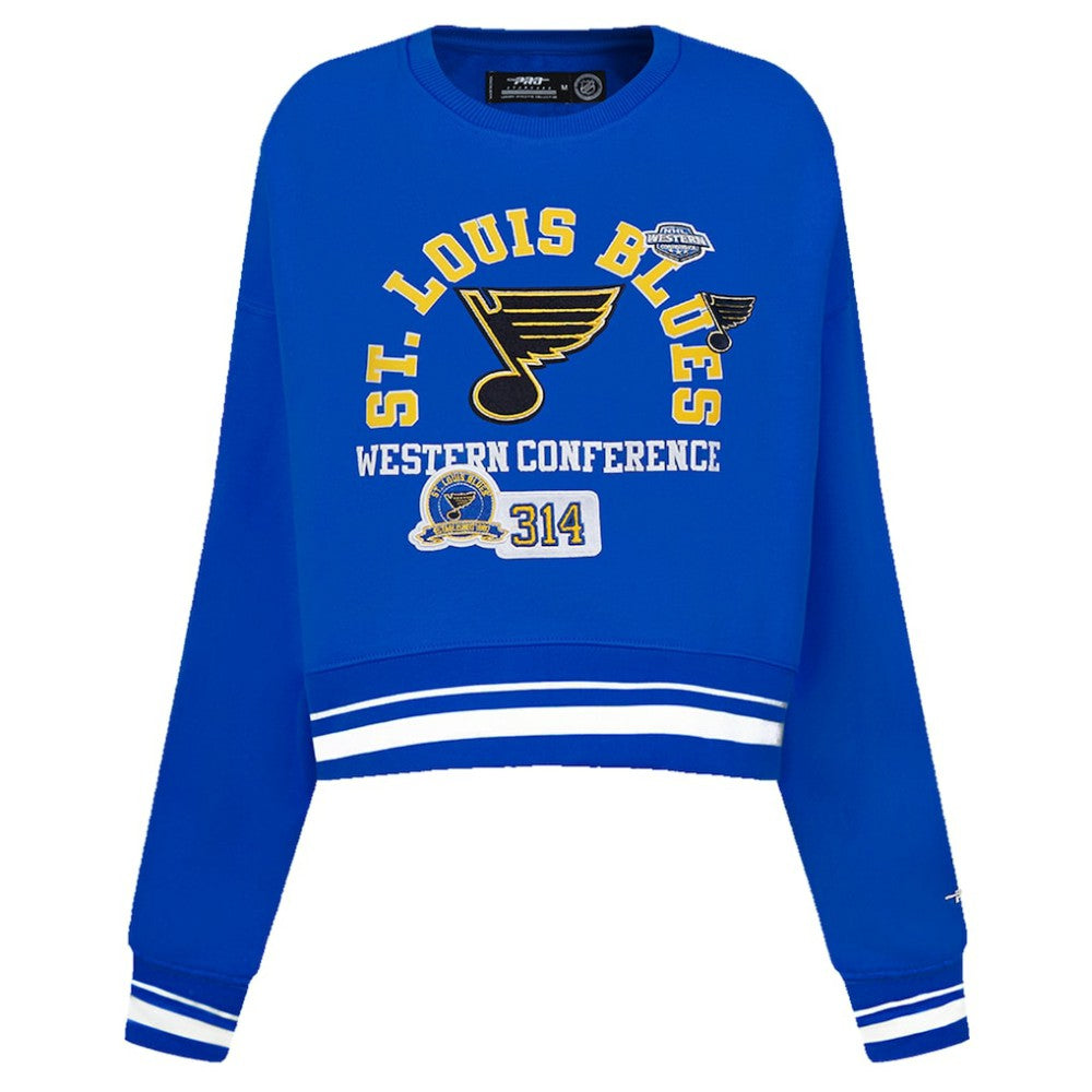 NHL St. Louis Blues Pro Standard Women's Area Code Cropped Pullover Sweatshirt - Blue