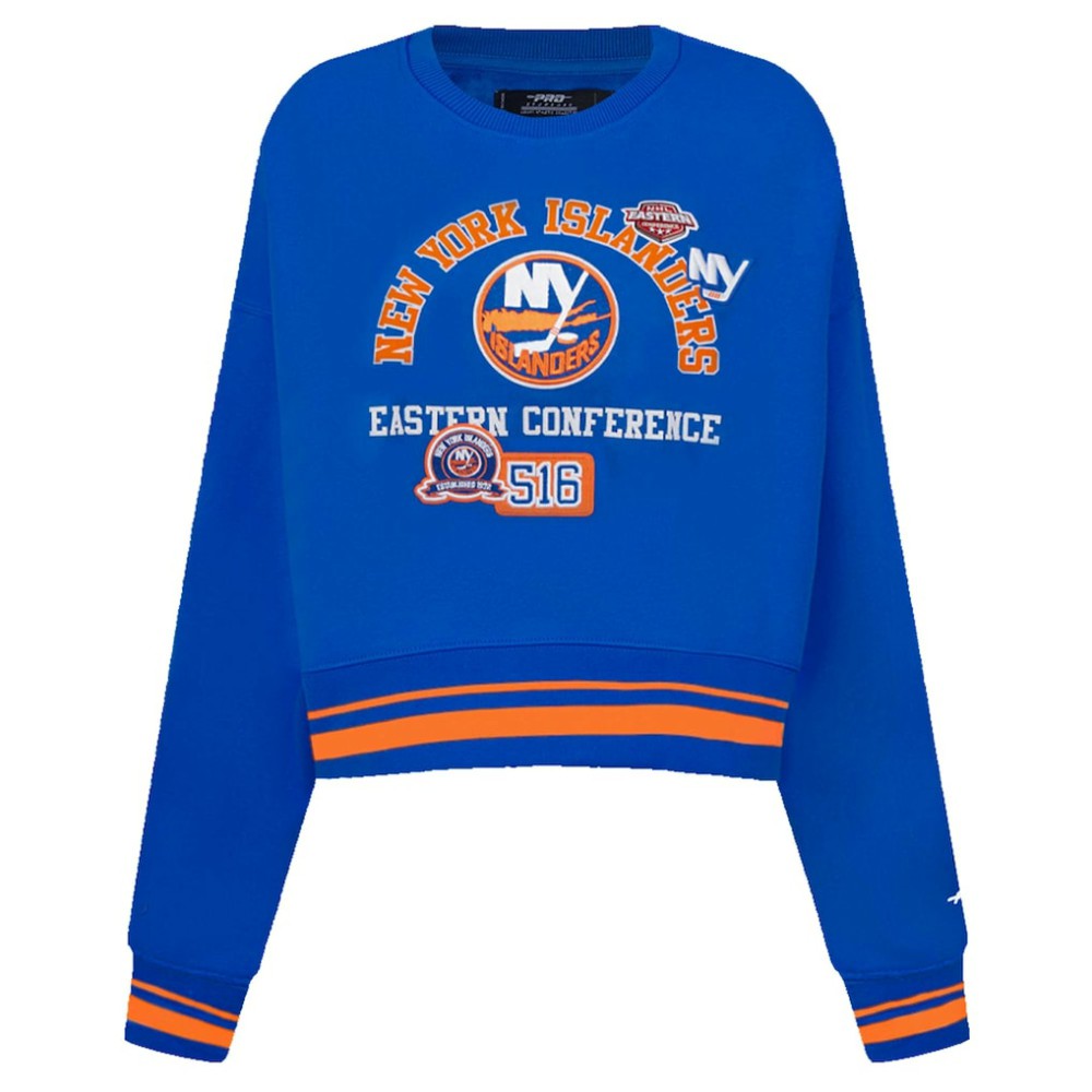 NHL New York Islanders Pro Standard Women's Area Code Cropped Pullover Sweatshirt - Royal