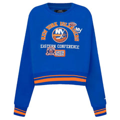 NHL New York Islanders Pro Standard Women's Area Code Cropped Pullover Sweatshirt - Royal