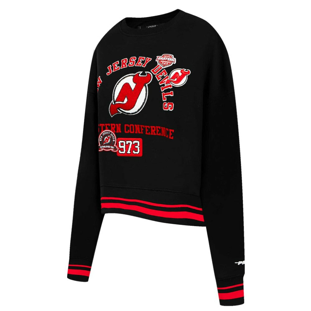 NHL New Jersey Devils Pro Standard Women's Area Code Cropped Pullover Sweatshirt - Black