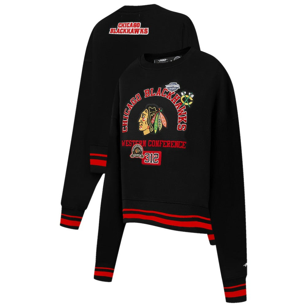 NHL Chicago Blackhawks Pro Standard Women's Area Code Cropped Pullover Sweatshirt - Black
