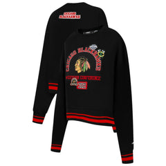 NHL Chicago Blackhawks Pro Standard Women's Area Code Cropped Pullover Sweatshirt - Black
