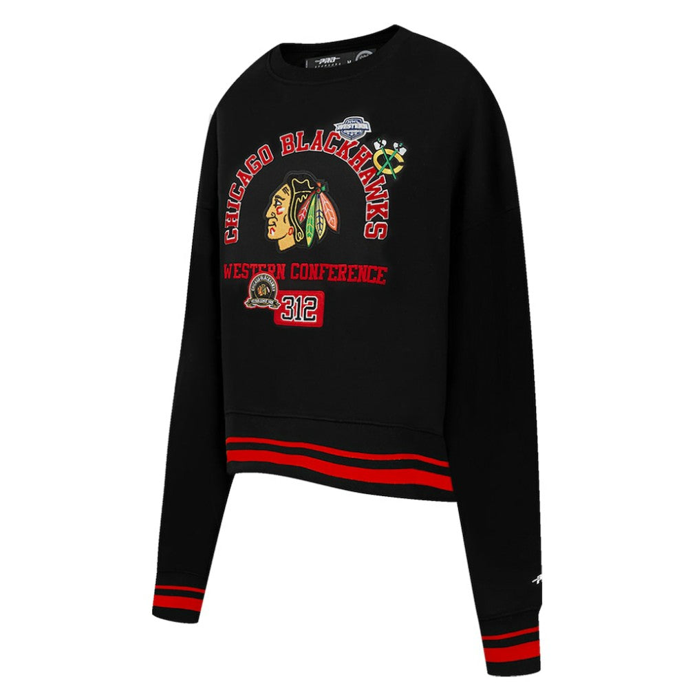 NHL Chicago Blackhawks Pro Standard Women's Area Code Cropped Pullover Sweatshirt - Black