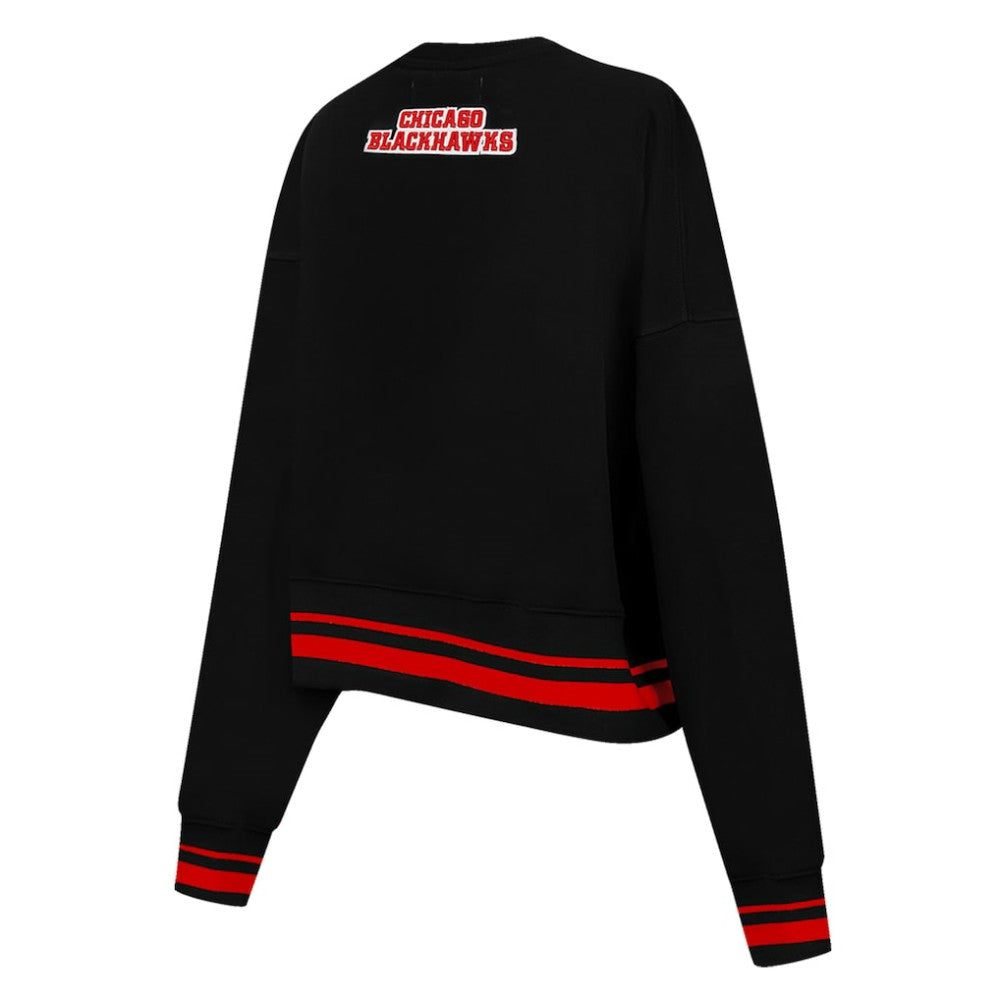 NHL Chicago Blackhawks Pro Standard Women's Area Code Cropped Pullover Sweatshirt - Black