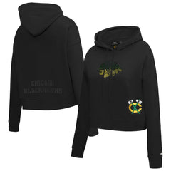 NHL Chicago Blackhawks Pro Standard Women's Jewels Cropped Pullover Hoodie - Black