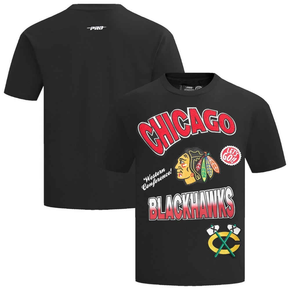 NHL Chicago Blackhawks Pro Standard Turn It Up Dropped Shoulder T-Shirt - Black