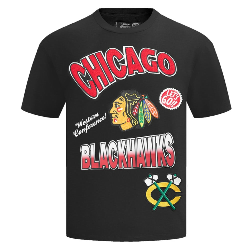 NHL Chicago Blackhawks Pro Standard Turn It Up Dropped Shoulder T-Shirt - Black