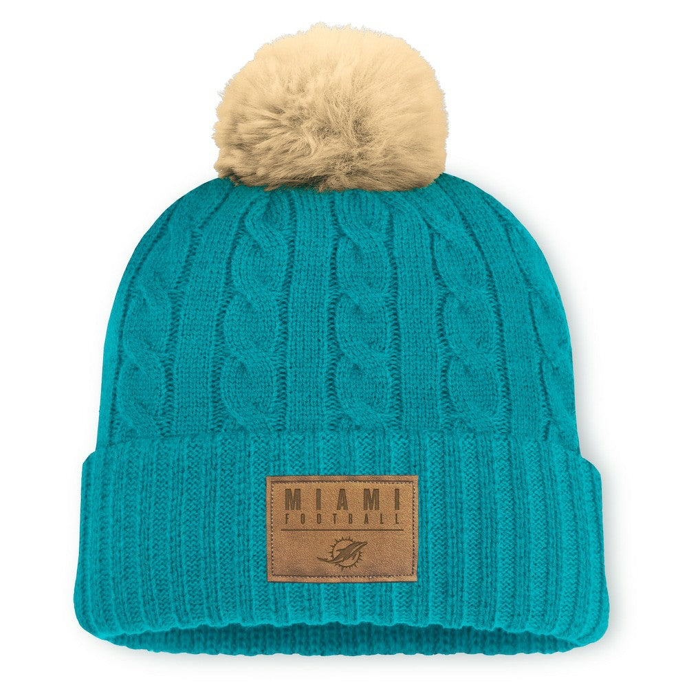 Miami Dolphins Women's Cable Knit Cuffed Hat with Pom Aqua