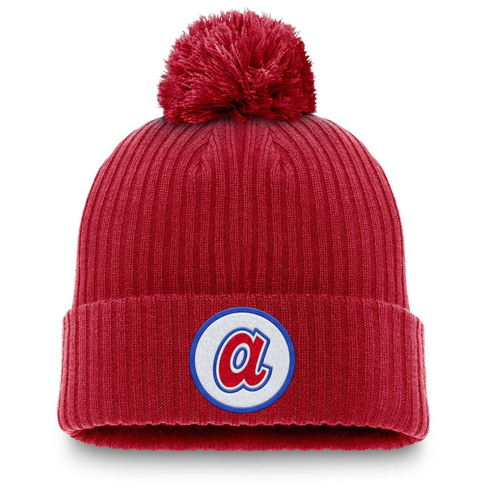 Atlanta Braves Nike Cooperstown Collection Patch Cuffed Knit Hat with Pom - Red Hats