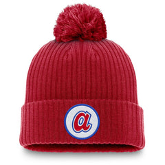 Atlanta Braves Nike Cooperstown Collection Patch Cuffed Knit Hat with Pom - Red Hats