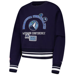 Minnesota Timberwolves Pro Standard Women's Area Code Cropped Pullover Sweatshirt Navy