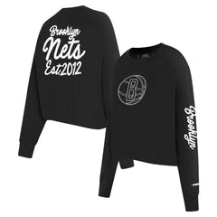 Brooklyn Nets Pro Standard Women's Paint The City Cropped Pullover Sweatshirt Black