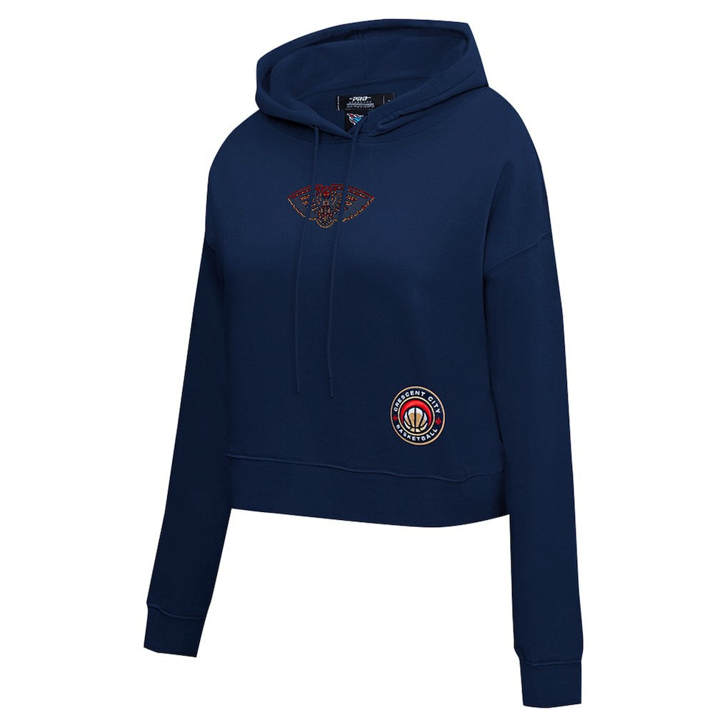 New Orleans Pelicans Pro Standard Women's Jewels Cropped Pullover Hoodie Navy