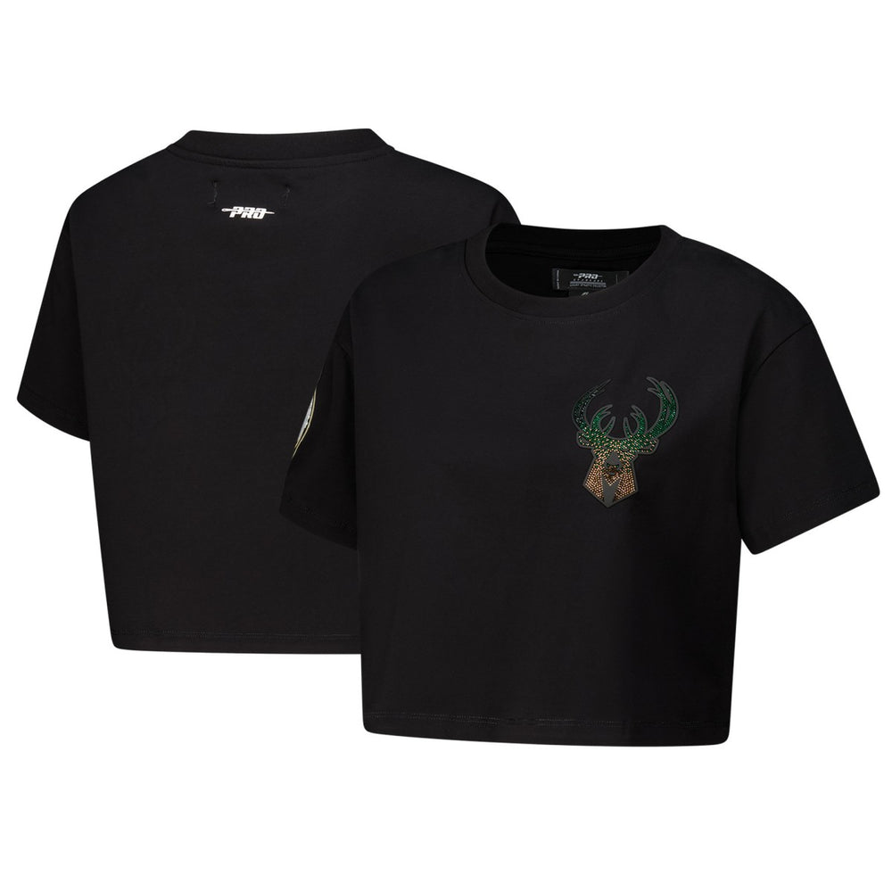 Milwaukee Bucks Pro Standard Women's Jewels Boxy Cropped T-Shirt Black