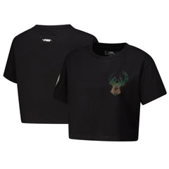 Milwaukee Bucks Pro Standard Women's Jewels Boxy Cropped T-Shirt Black