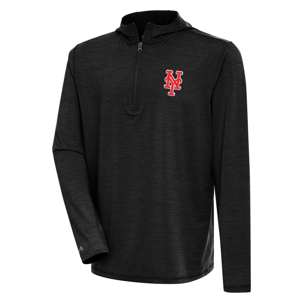 New York Mets Antigua Tidy Quarter-Zip Hoodie - Heather Black Hoodies
