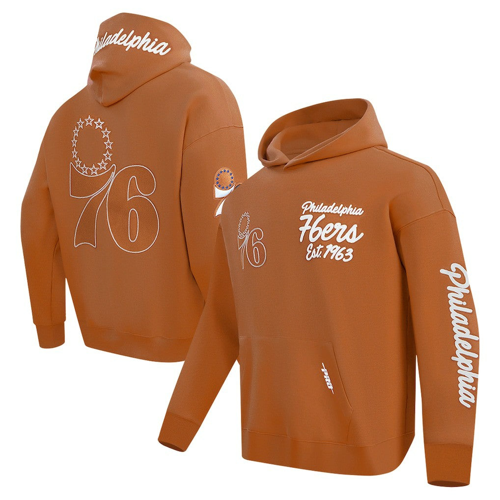 Philadelphia 76ers Pro Standard Paint the City Drop Shoulder Pullover Hoodie Brown