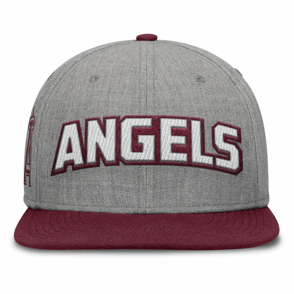 Los Angeles Angels Fanatics Elements Felt Chainstitch Snapback Hat - Gray/Maroon Hats