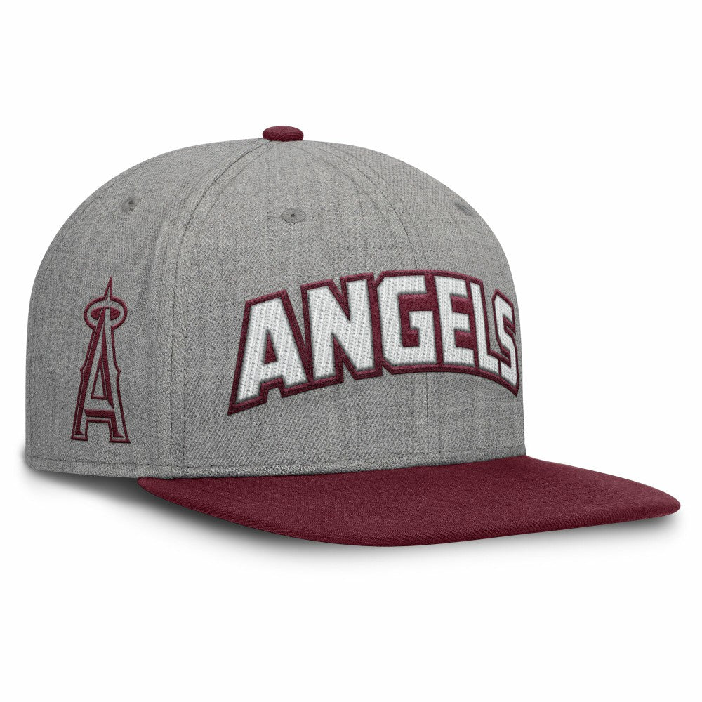 Los Angeles Angels Fanatics Elements Felt Chainstitch Snapback Hat - Gray/Maroon Hats