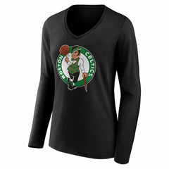 Boston Celtics Women's Primary Logo Long Sleeve V-Neck T-Shirt Black