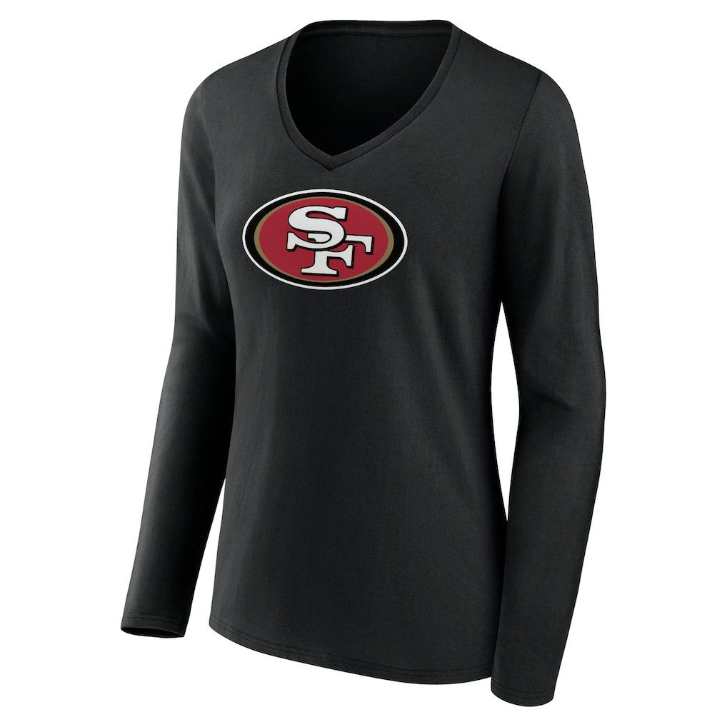 San Francisco 49ers Women's Primary Logo Long Sleeve V-Neck T-Shirt Black