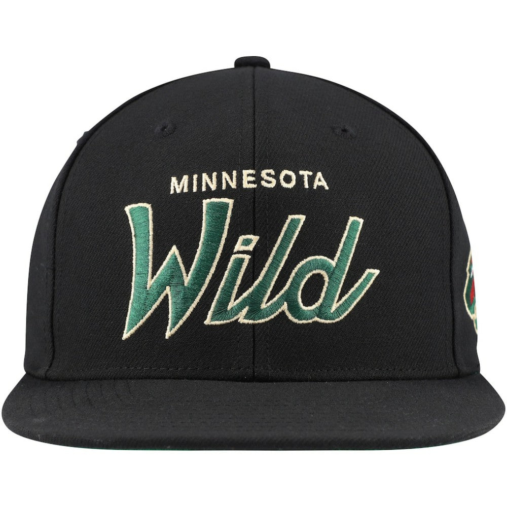 NHL Minnesota Wild Mitchell & Ness Core Team Script 2.0 Snapback Hat - Black