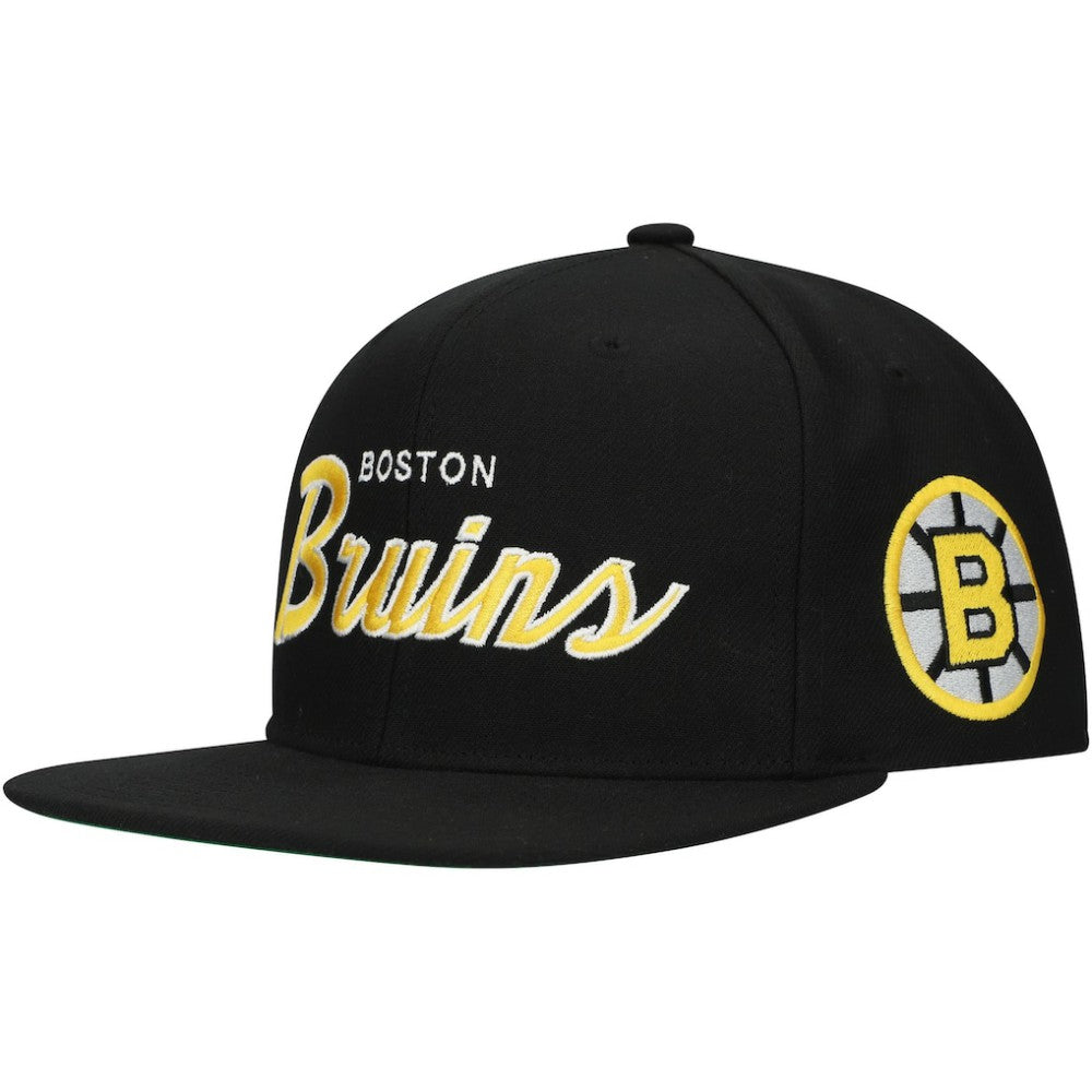 NHL Boston Bruins Mitchell & Ness Core Team Script 2.0 Snapback Hat - Black