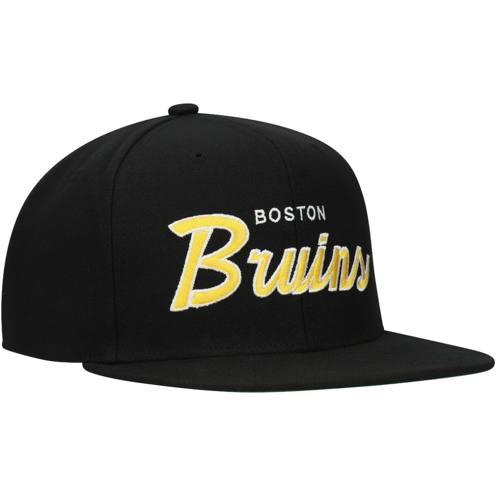 NHL Boston Bruins Mitchell & Ness Core Team Script 2.0 Snapback Hat - Black