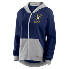 Milwaukee Brewers Fanatics Women's Hit It French Terry Full-Zip Hoodie - Navy Hoodies