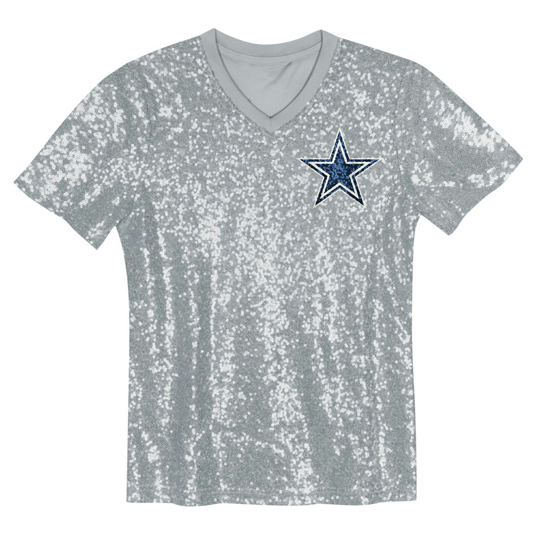 CeeDee Lamb Dallas Cowboys Girls Youth Sequin V-Neck Fashion Jersey Silver
