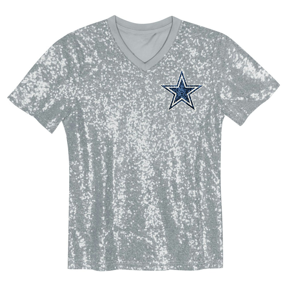 CeeDee Lamb Dallas Cowboys Girls Youth Sequin V-Neck Fashion Jersey Silver