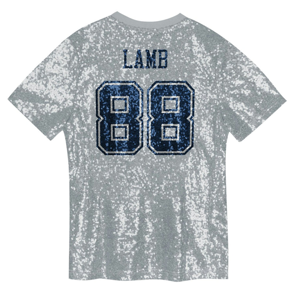 CeeDee Lamb Dallas Cowboys Girls Youth Sequin V-Neck Fashion Jersey Silver