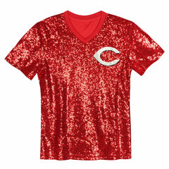 Elly De La Cruz Cincinnati Reds Juniors Name & Number Sequin V-Neck Top - Red Tops