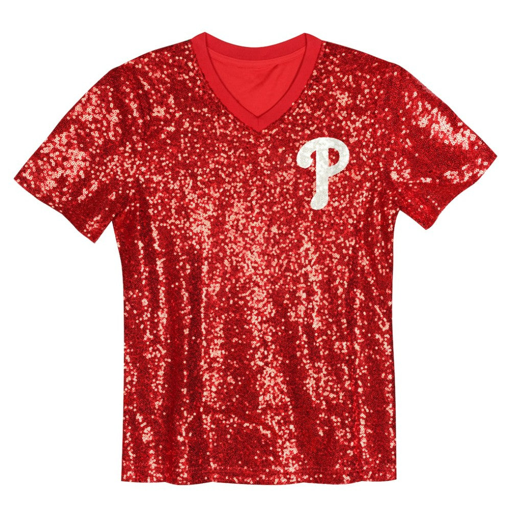 Bryce Harper Philadelphia Phillies Juniors Name & Number Sequin V-Neck Top - Red Tops