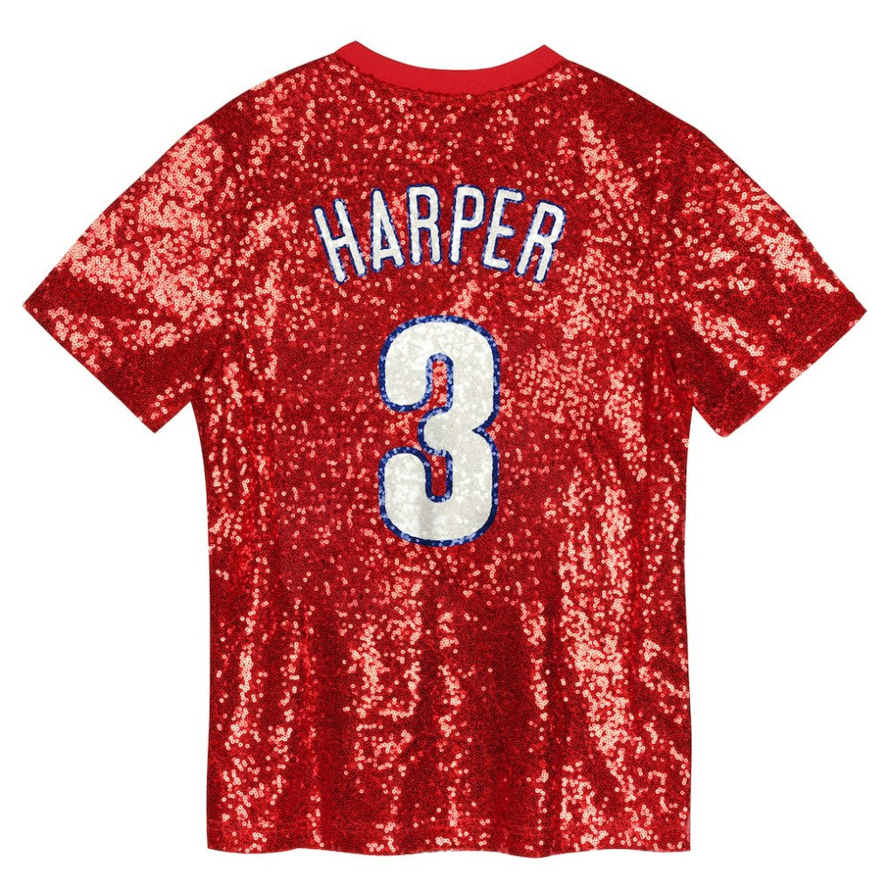 Bryce Harper Philadelphia Phillies Juniors Name & Number Sequin V-Neck Top - Red Tops