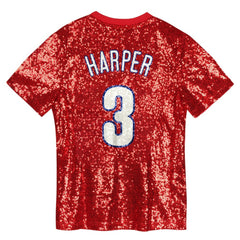 Bryce Harper Philadelphia Phillies Juniors Name & Number Sequin V-Neck Top - Red Tops
