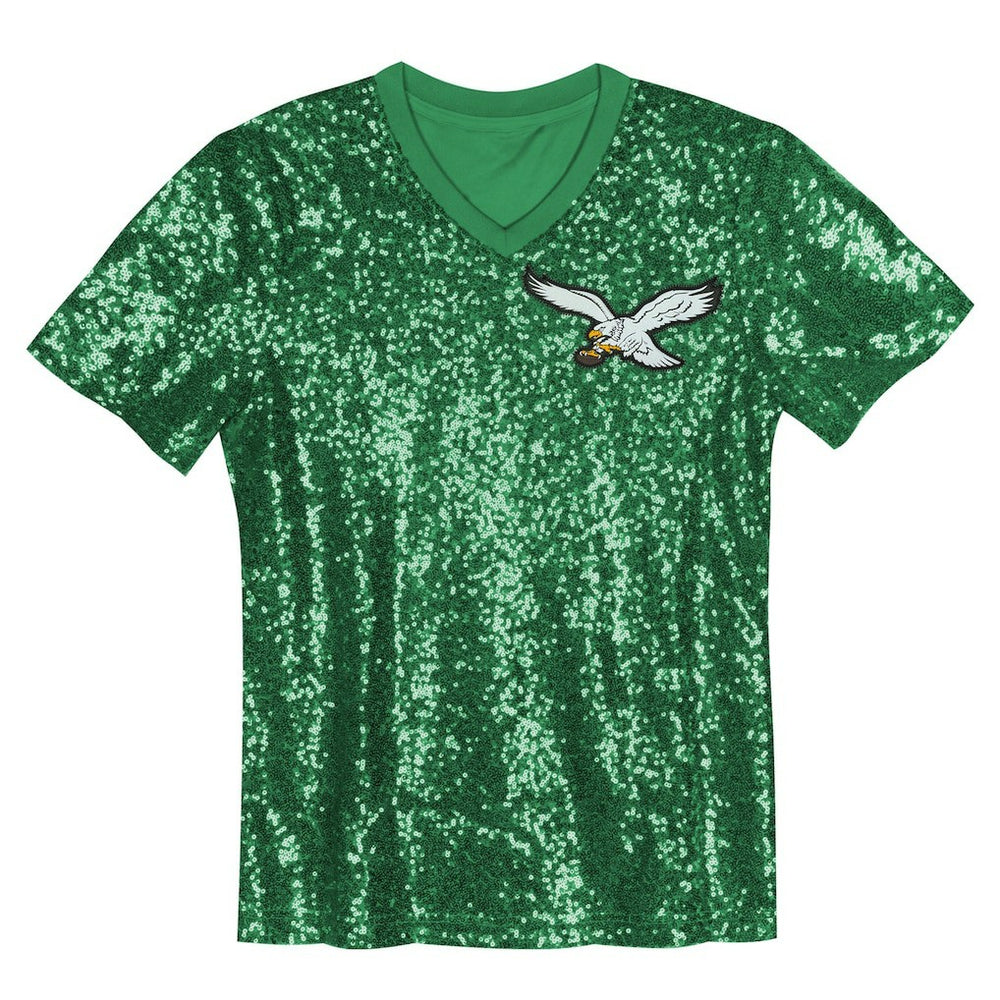Jalen Hurts Philadelphia Eagles Girls Youth Sequin V-Neck Fashion Jersey Kelly Green