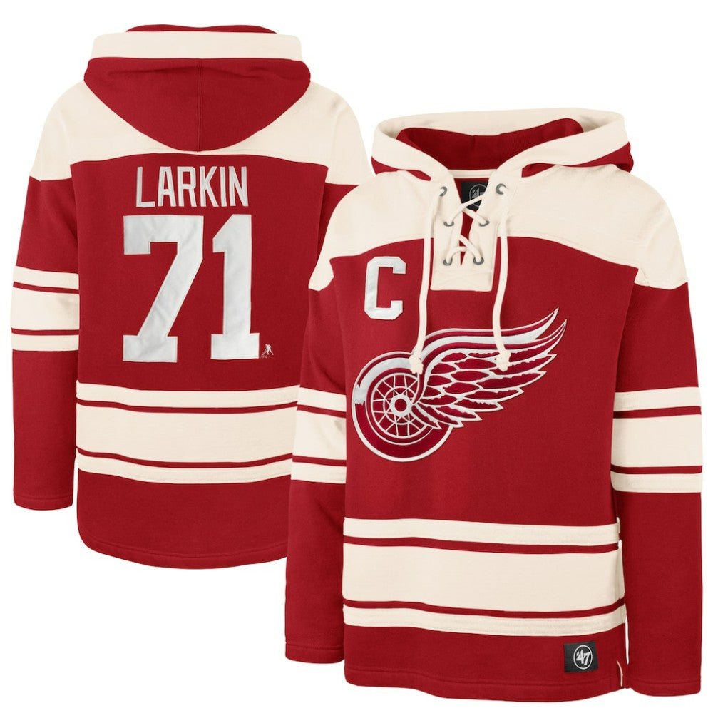 NHL Dylan Larkin Detroit Red Wings '47 Captain Patch Player Name & Number Lacer Pullover Hoodie - Red