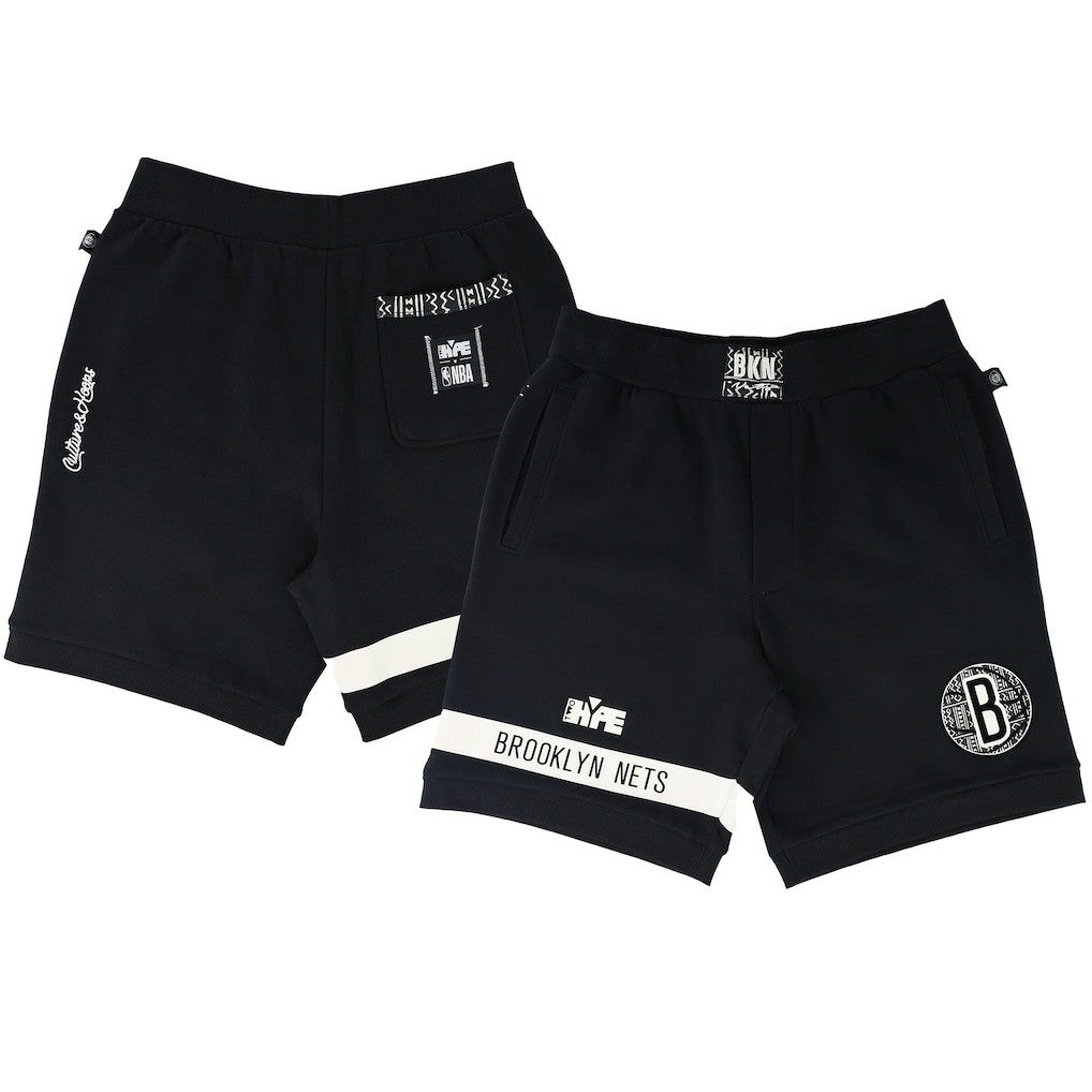 Brooklyn Nets NBA x Two Hype Unisex Culture & Hoops Premium Classic Fleece Shorts - Black