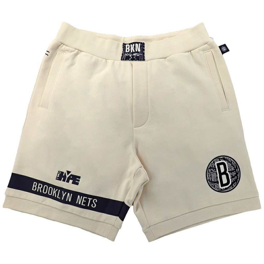 Brooklyn Nets NBA x Two Hype Unisex Culture & Hoops Premium Classic Fleece Shorts - Cream