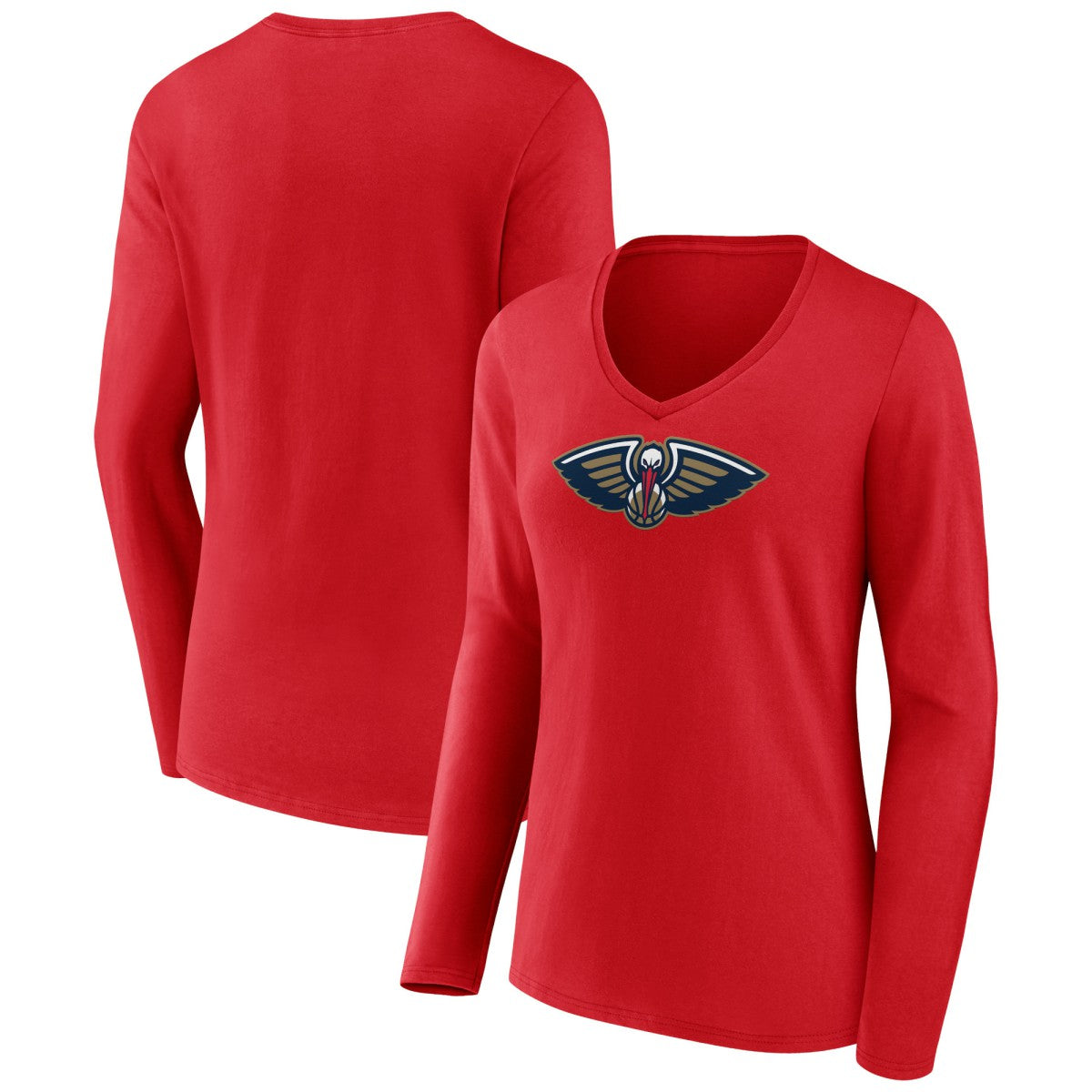 New Orleans Pelicans Women's Primary Logo Long Sleeve V-Neck T-Shirt Red
