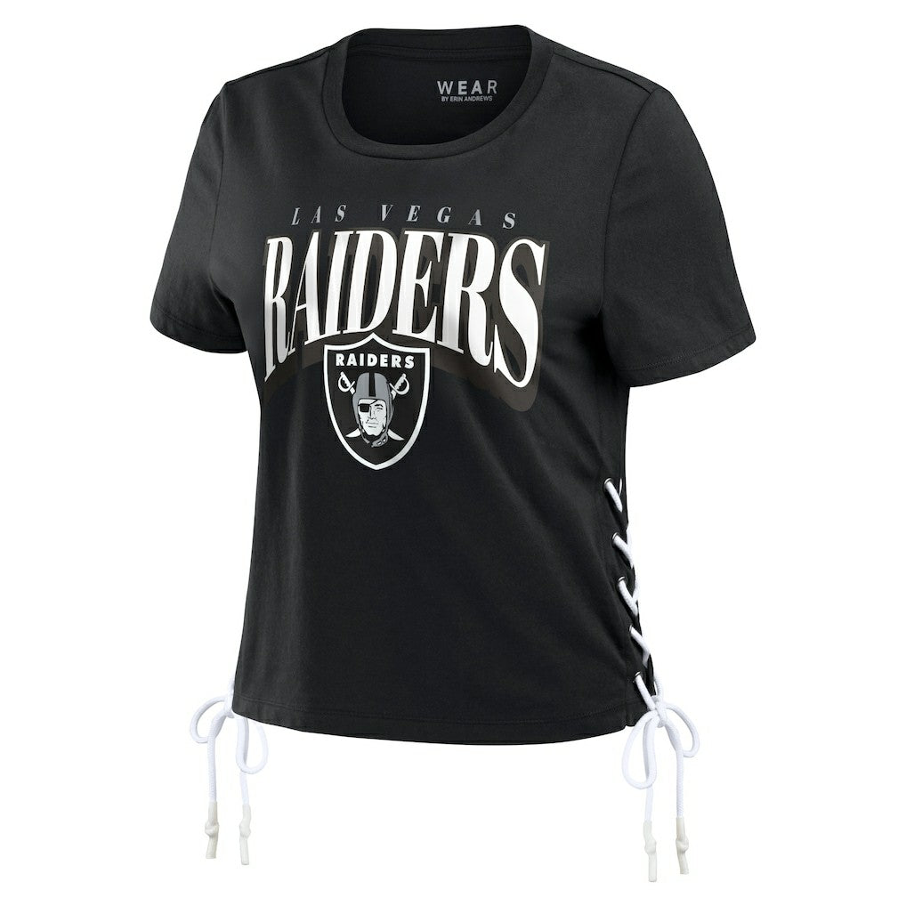 Las Vegas Raiders WEAR by Erin Andrews Women's Lace Up Side Modest Cropped T-Shirt Black