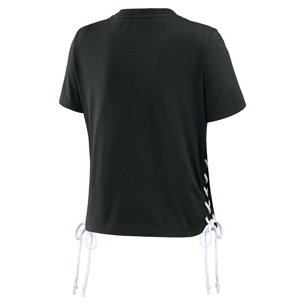 Las Vegas Raiders WEAR by Erin Andrews Women's Lace Up Side Modest Cropped T-Shirt Black