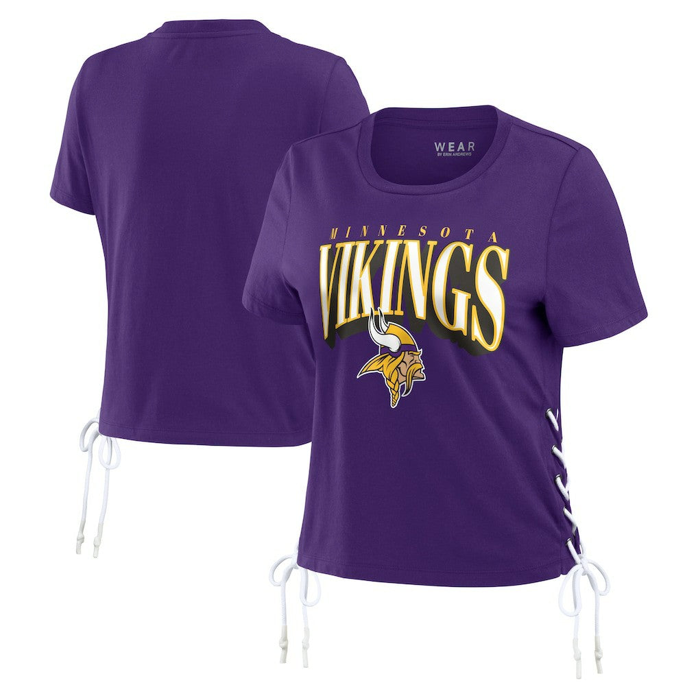 Minnesota Vikings WEAR by Erin Andrews Women's Lace Up Side Modest Cropped T-Shirt Purple