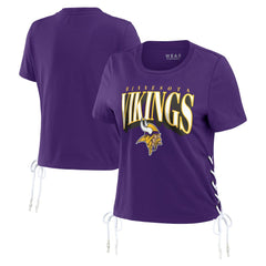 Minnesota Vikings WEAR by Erin Andrews Women's Lace Up Side Modest Cropped T-Shirt Purple