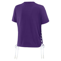 Minnesota Vikings WEAR by Erin Andrews Women's Lace Up Side Modest Cropped T-Shirt Purple